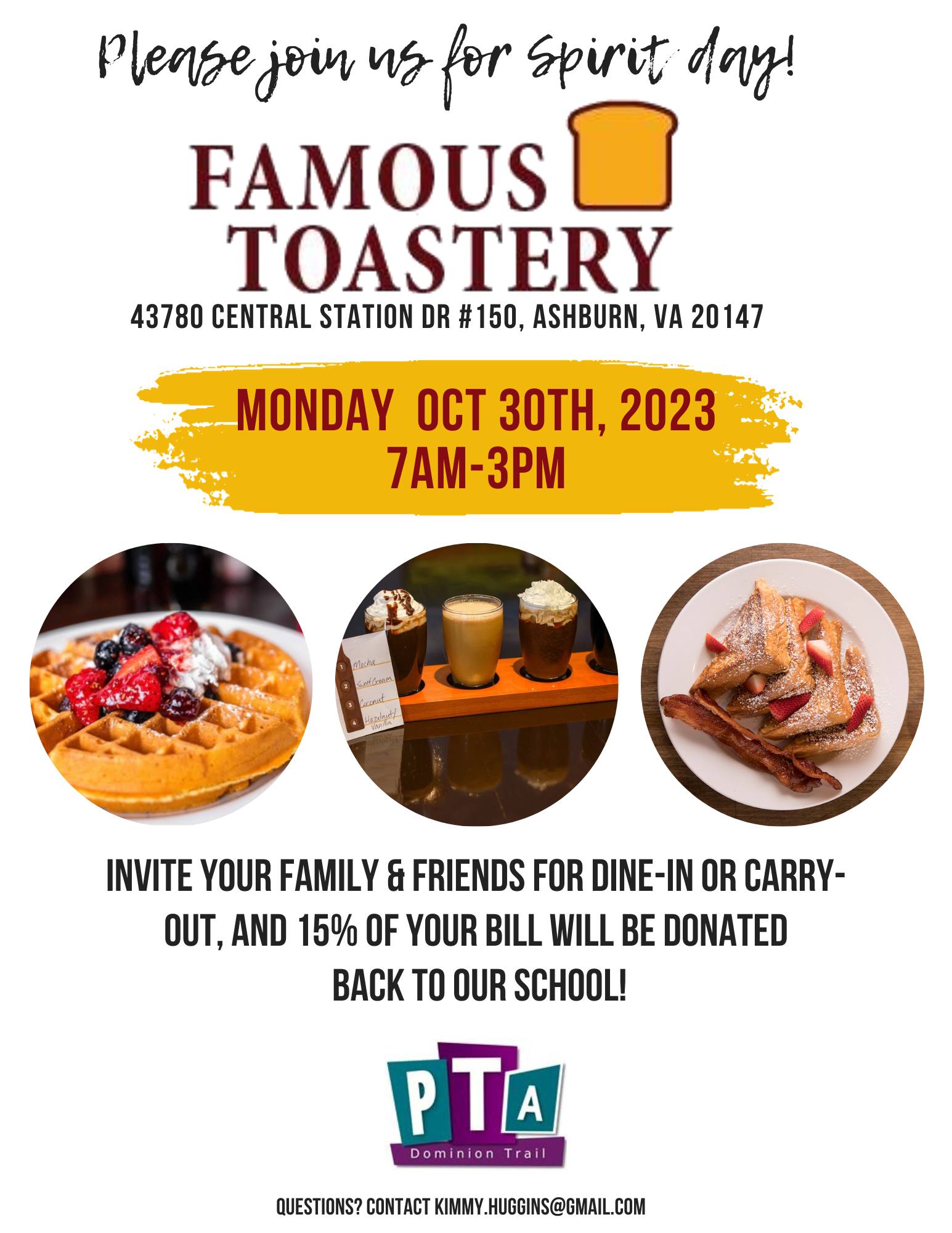 Join Us for Dominion Trail Spirit Day at Famous Toastery!